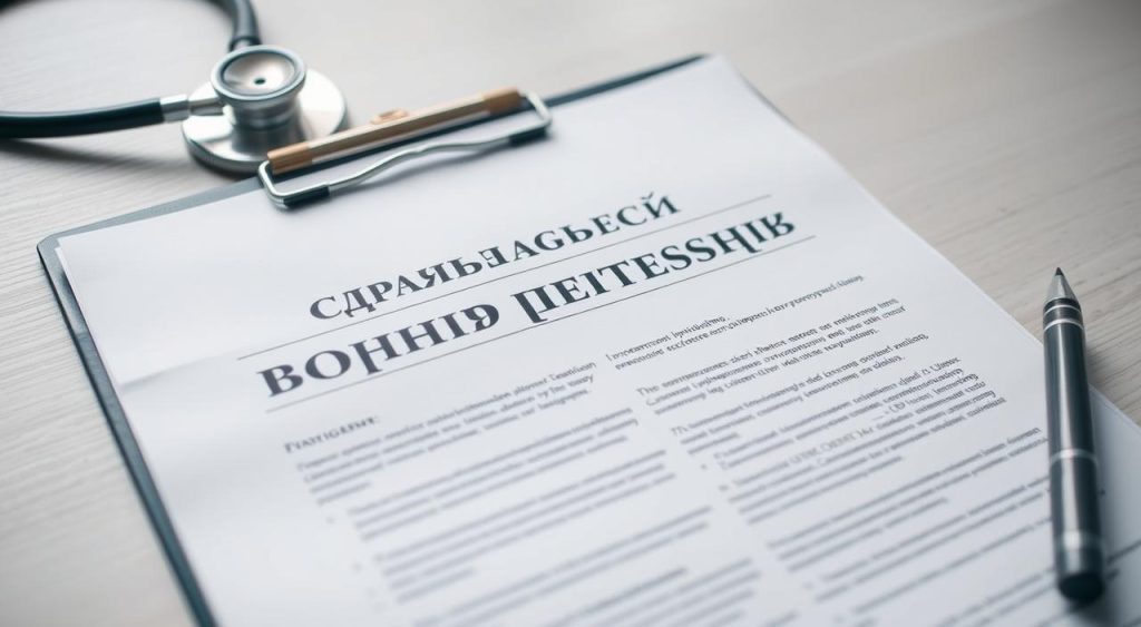 A detailed medical evaluation report displayed on a desk, with a stethoscope, clipboard, and pen placed nearby. The report's header showcases the title "Логопедический диагноз" in a formal font, conveying the gravity and importance of the subject. The page's contents are legible but obscured, hinting at the complexities and insights contained within. The lighting is soft and indirect, creating a contemplative atmosphere, while the camera angle is slightly elevated to suggest the significance of the diagnostic process. The overall scene evokes a sense of professionalism, thoughtfulness, and the vital role of a speech-language pathology assessment.
